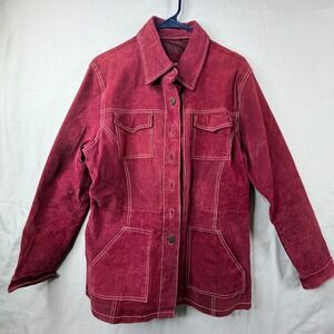 Jennyfer J Burgundy Suede Leather Jacket Plus Size 2X Contrast Stitching Wine